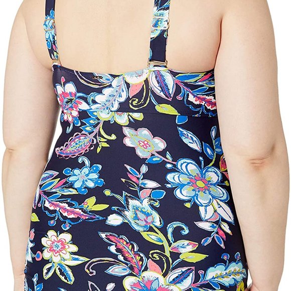 NWT Anne Cole HOLIDAY PAISLEY Twist Front Shirred 1 Piece Bathing Swimsuit 16W - Picture 2 of 3